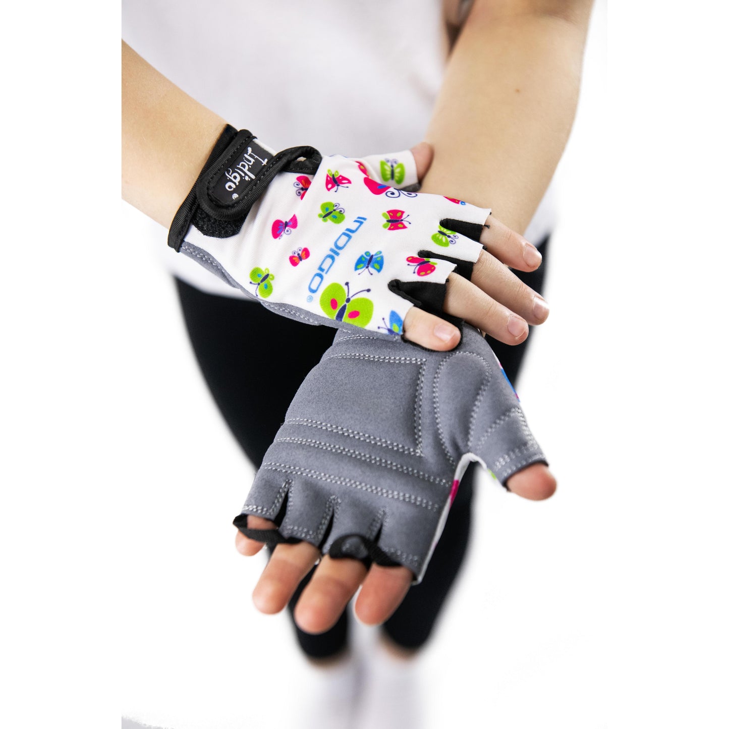 Gants Cyclisme Enfant BUTTERFLY INDIGO Blanc.