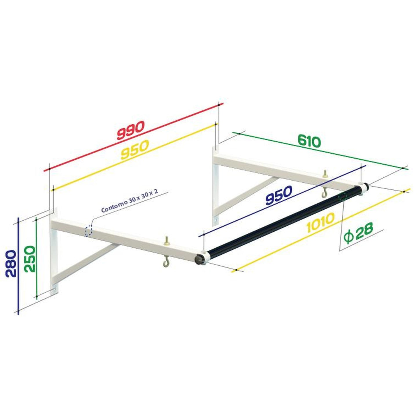Barra de Dominadas de Pared hasta 150 kg SPECTRUM SPEKTR1 101*61 cm Blanco