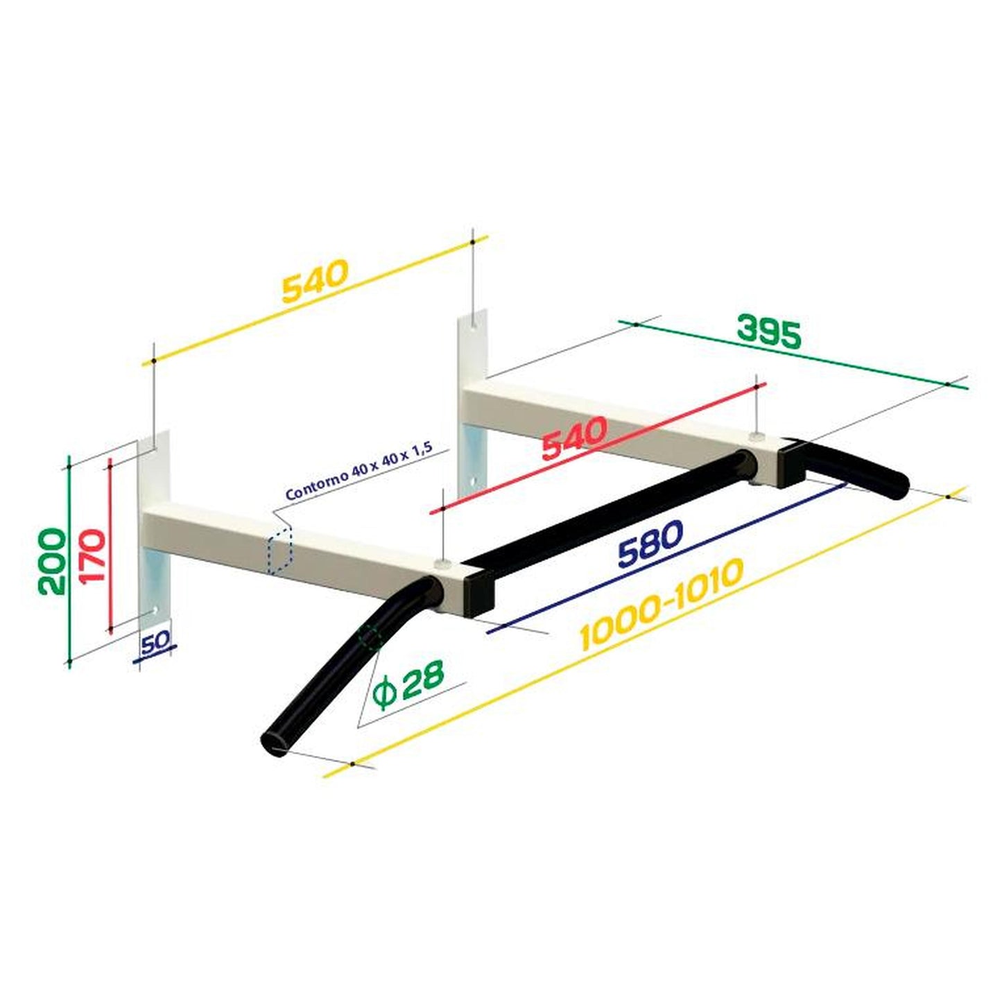 Barra Horizontal de Pared Agarre Ancho hasta 150 kg SPECTRUM SPEKTR2 102 cm Blanco