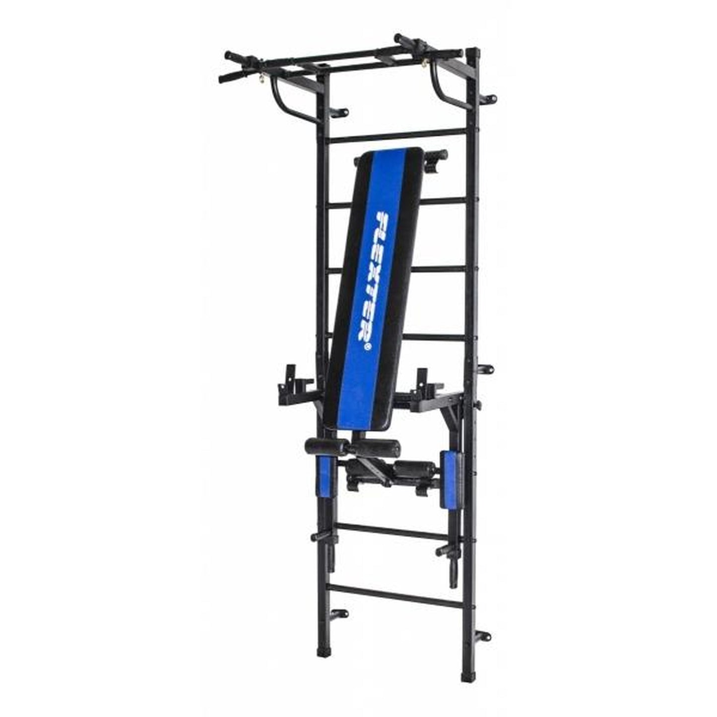 Wall Gym for Adults "3 in 1" with Stall Bars, Dip Bars, Foldable Bench, and Pull-Up Bar BOGATYR FLEXTER White - Black 246*110*68.5 cm