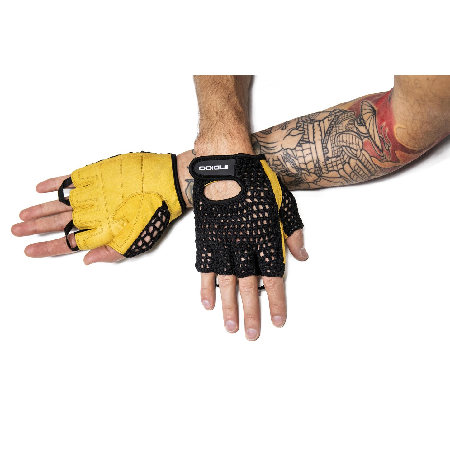 Guantes Fitness de Gamuza y Malla para Hombre INDIGO Negro-Marrón