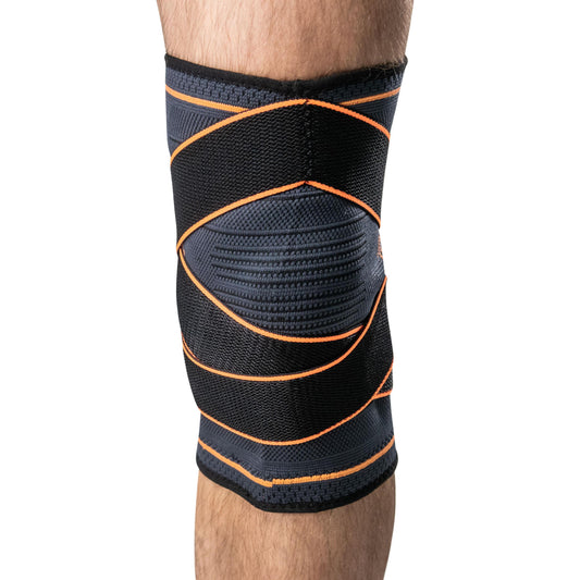 Genouillère Élastique avec Sangles de Compression INDIGO Noir-Orange.