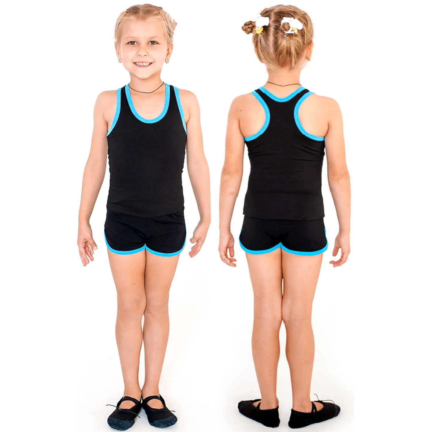 Shorts de Gimnasia para Niñas con Ribete INDIGO Negro-Turquesa