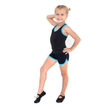 Shorts de Gimnasia para Niñas con Ribete INDIGO Negro-Turquesa