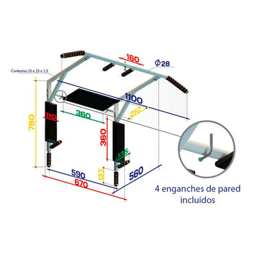 Barra Horizontal de Pared Ligera  hasta 130 Kg "3 en 1" MONGOOSE SPEKTR 78*67*56 cm Blanco