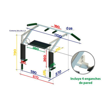 Barras horizontais 3 em 1 para mergulhos-abdominais até 200 kg STANLEY SPEKTR 79*110*57 cm Branco