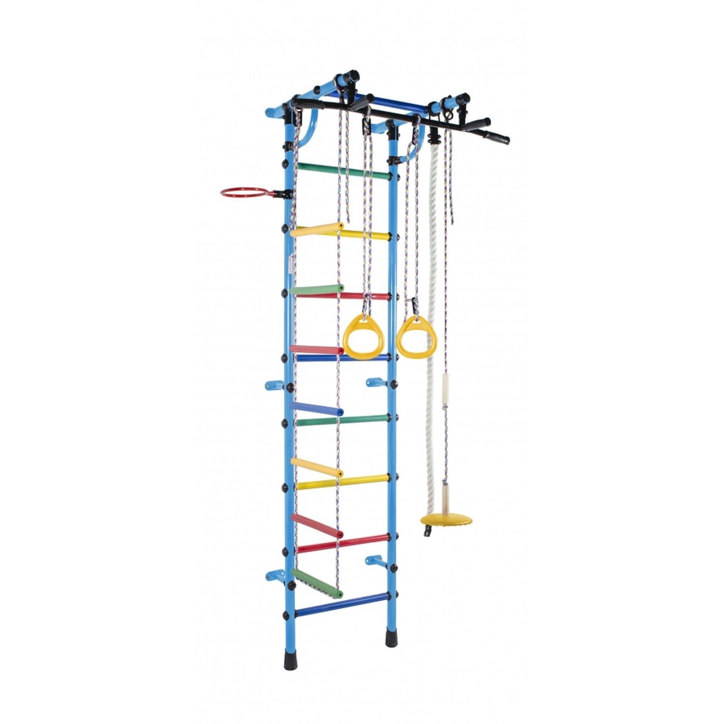 Ginásio de Parede Infantil com Encosto, Barra Pull-up, Argolas, Escada e Baloiço GAMMA 230*64*52 cm