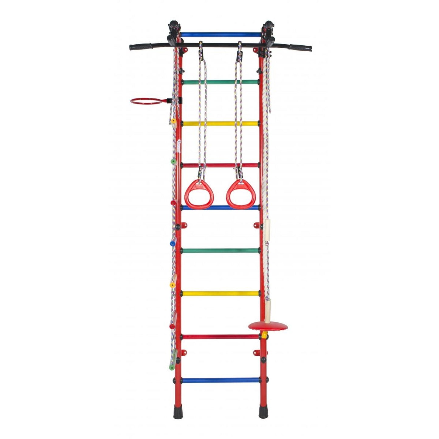 Ginásio de Parede Infantil com Encosto, Barra Pull-up, Argolas, Escada e Baloiço GAMMA 230*64*52 cm