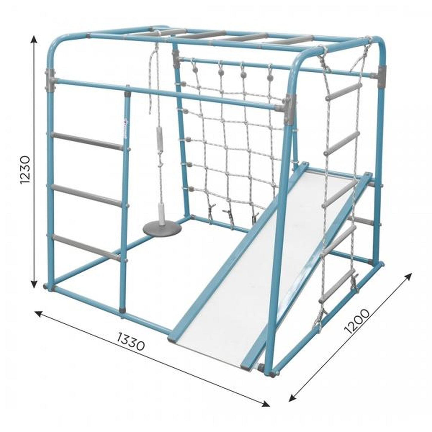 Ginásio de Chão para Crianças com Escada, Baloiço e Escorrega START BABY PLUS1 123*133*120 cm Branco-Arco-íris