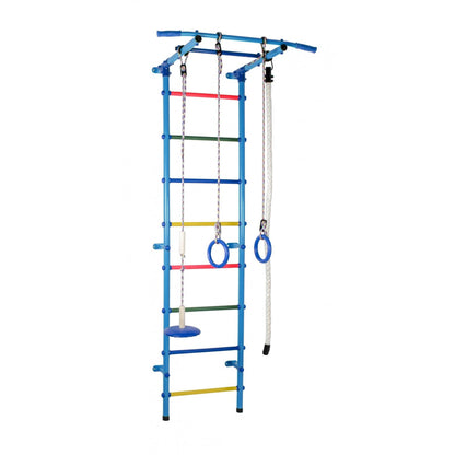 Ginásio de Parede Infantil com Encosto, Argolas e Baloiço START1 217*63*5,25 cm Azul Claro-Arco-Íris