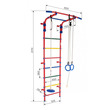 Ginásio de parede infantil com encosto, argolas e balanço START2 217*75*52,5 cm